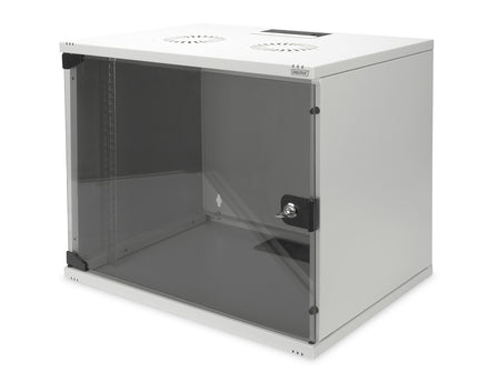 9U wandkast, SOHO, ongemonteerd 540x400x460 mm, volledig glazen voordeur, grijs
