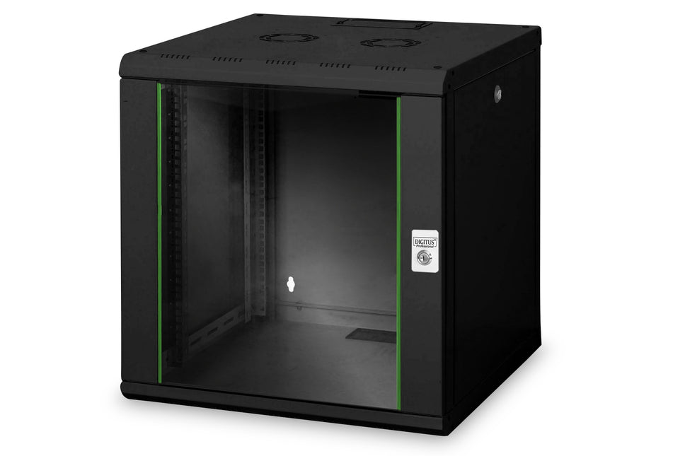 12U wall mounting cabinet, Unique 643x600x600 mm, color black (RAL 9005)