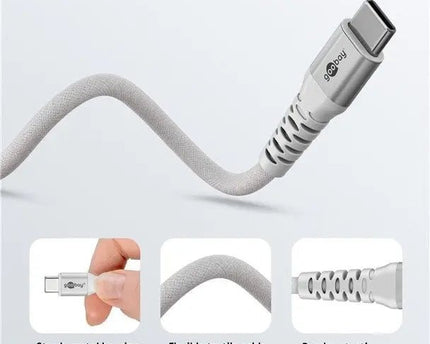 USB - C 0.5M superzachte textielkabel met metalen stekkers wit - Networkdiscount.com