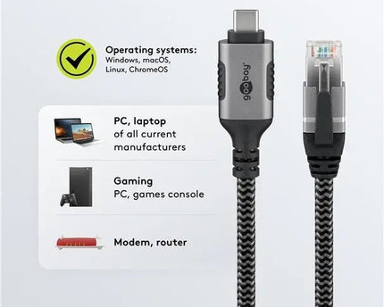 USB - C™ 3.1 naar RJ45 Ethernet kabel 2M - Networkdiscount.com