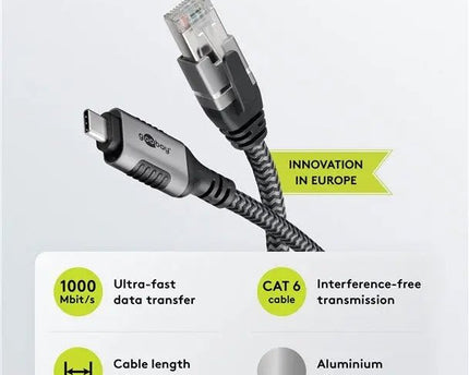 USB - C™ 3.1 naar RJ45 Ethernet kabel 2M - Networkdiscount.com
