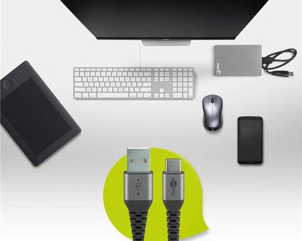 USB - C naar USB - A 1M textielkabel met metalen stekkers - Networkdiscount.com