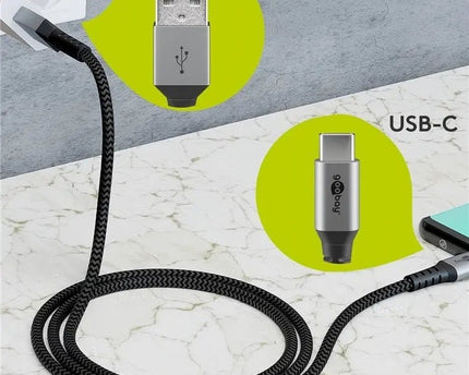 USB - C naar USB - A 1M textielkabel met metalen stekkers - Networkdiscount.com