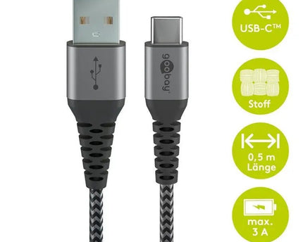 USB - C naar USB - A 1M textielkabel met metalen stekkers - Networkdiscount.com