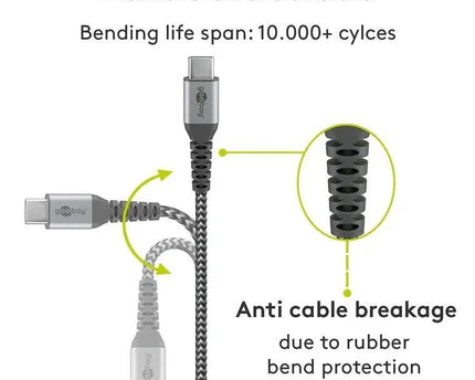 USB - C naar USB - C 2M textielkabel met metalen stekkers - Networkdiscount.com