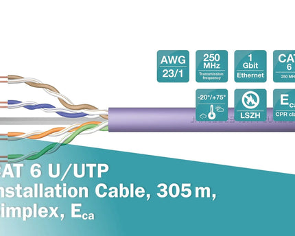 UTP CAT6 netwerkkabel stug 305M 100% koper paars - Networkdiscount.com