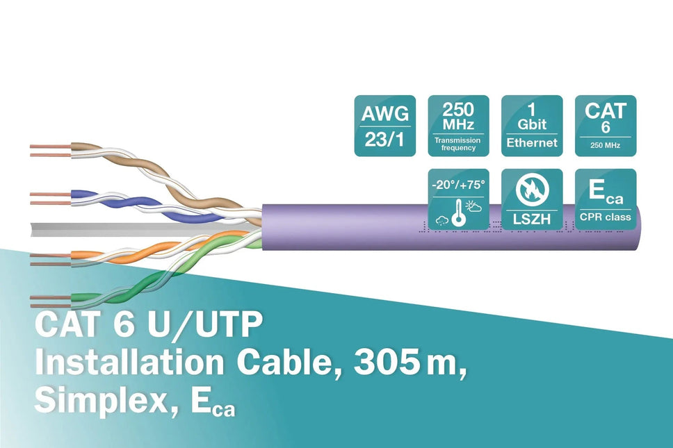UTP CAT6 netwerkkabel stug 305M 100% koper paars - Networkdiscount.com