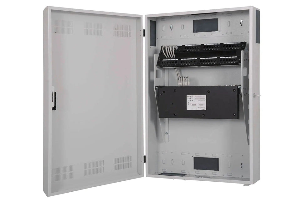 Wandkast, slank, 900x600x200 mm 3U horizontaal en 3U verticaal, grijs (RAL 7035) - Networkdiscount.com