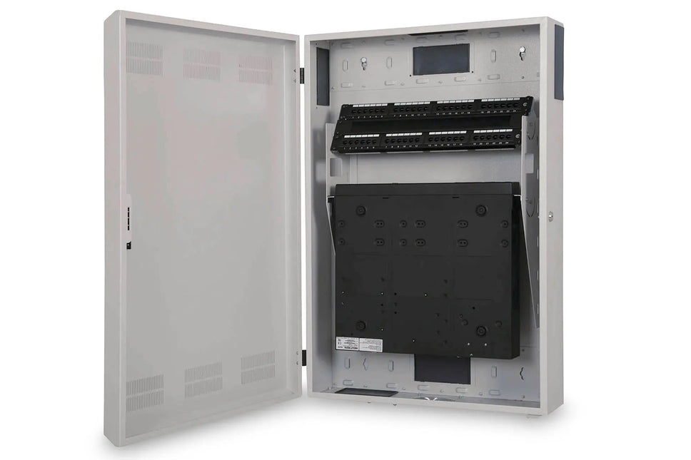 Wandkast, slank, 900x600x200 mm 3U horizontaal en 3U verticaal, grijs (RAL 7035) - Networkdiscount.com